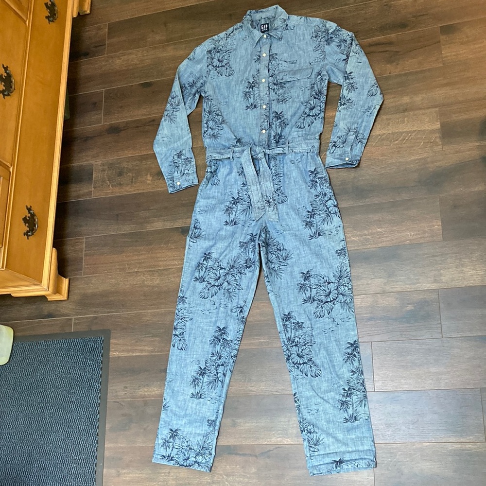 GAP Chambray Hibiscus Jumpsuit